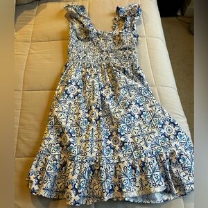 Hill House Elizabeth Nap Dress Sz M EUC in Blue Mosaic Poplin